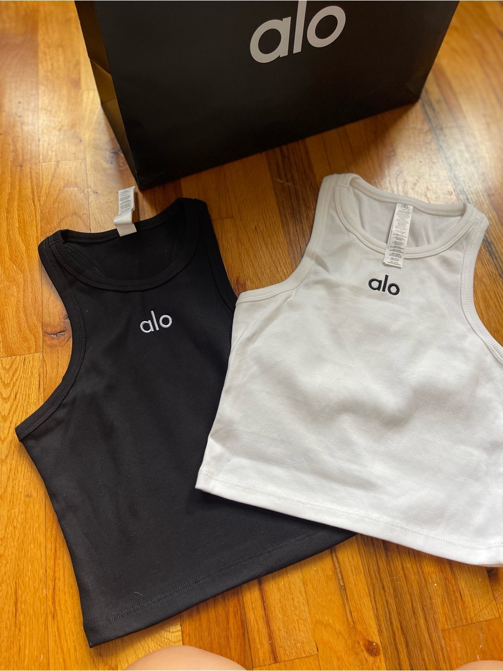 ALO Yoga Black & White Racerback Crop Tanks Duo